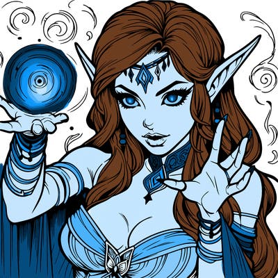 realistic scary beautiful elf sorceress casting spell