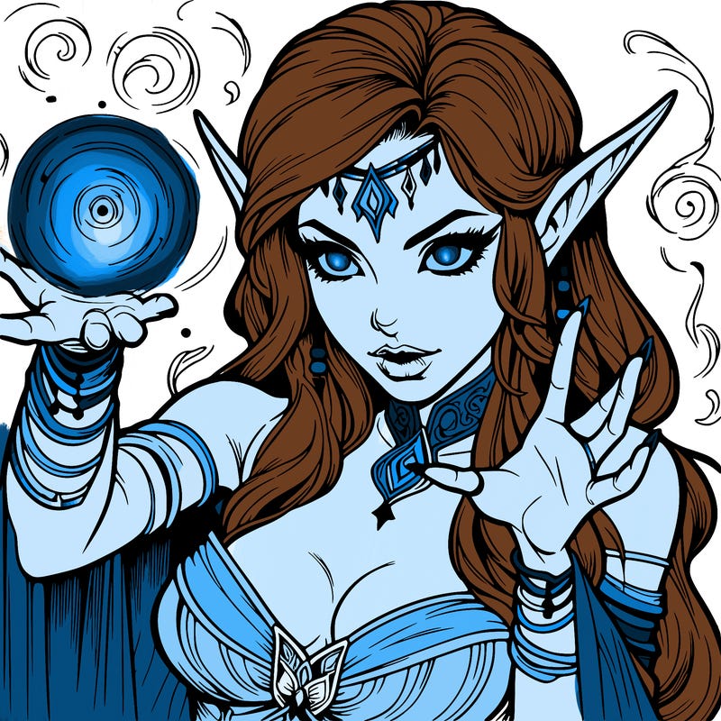 realistic scary beautiful elf sorceress casting spell
