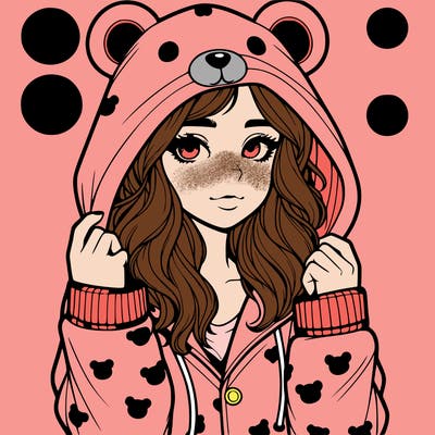 realistic girl in a animal pjs hoodie