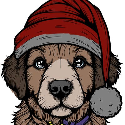 realistic dog with a christmas hat