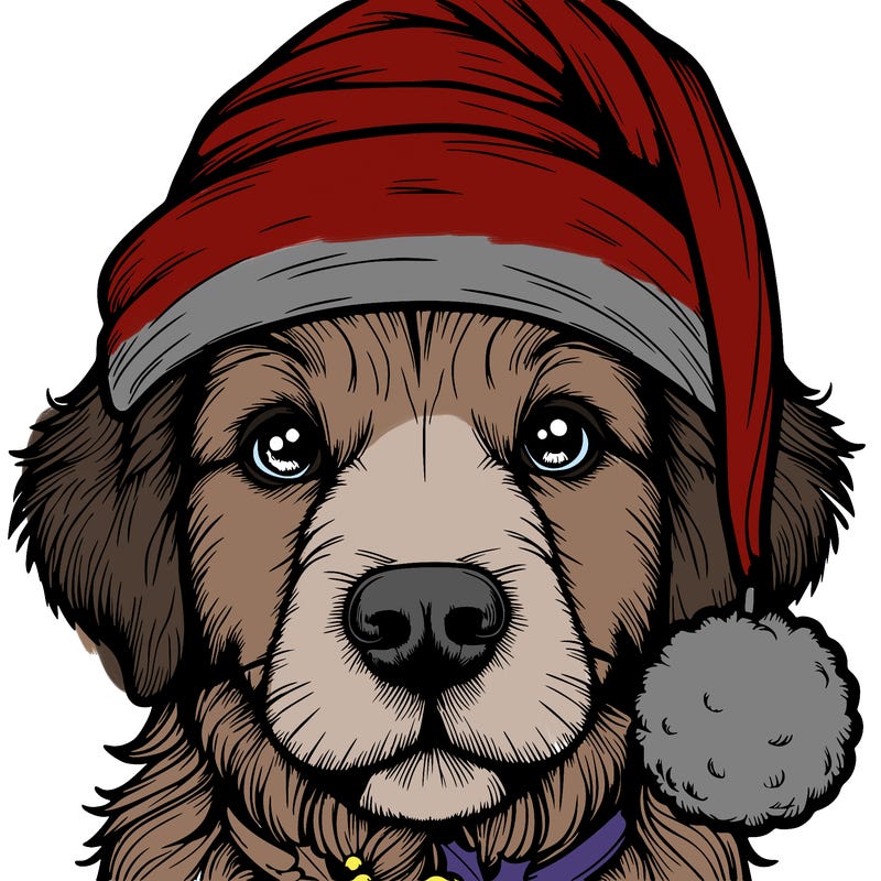 realistic dog with a christmas hat