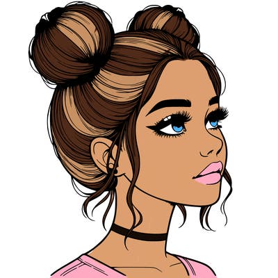 realistic girl with buns on the top of her head
