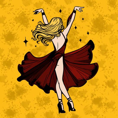 dancer dancing with a shimmery costume on realistic