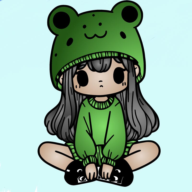 a girl wearing a frog hat and some frog socks