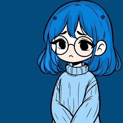 sad girl with glasses in a sweater