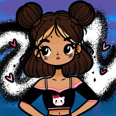 girl with two buns on her head in a small crop top