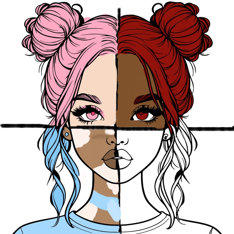 realistic girl with two buns in hair and lips