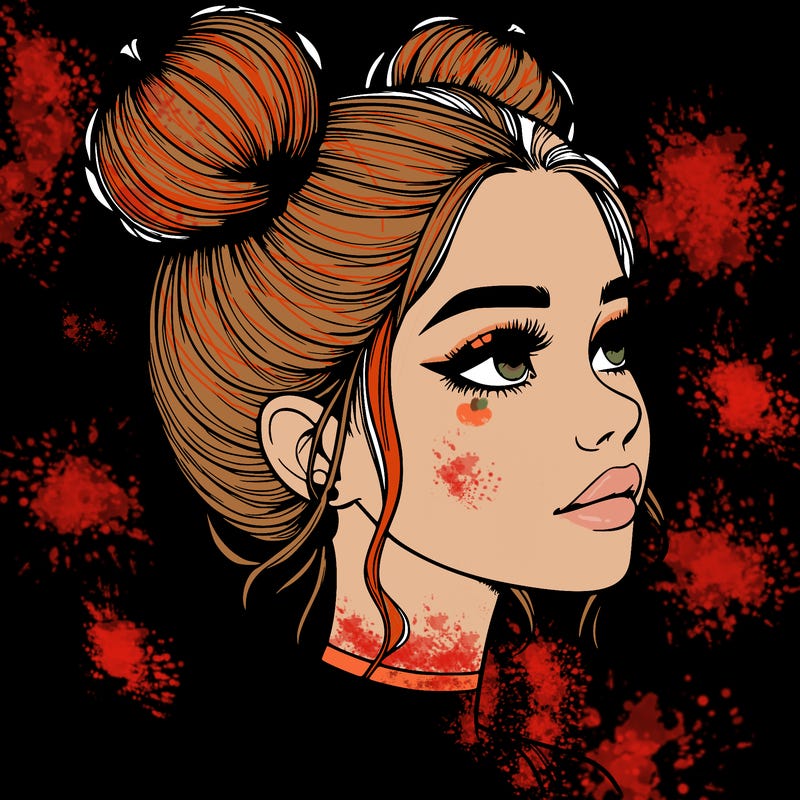 realistic girl with buns on the top of her head