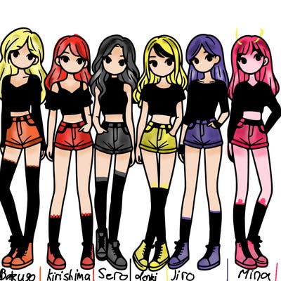 a group of girls wearing crop tops and shorts
