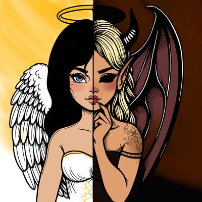 realistic angel half demon