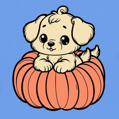 cute little puppy in a pumpkin