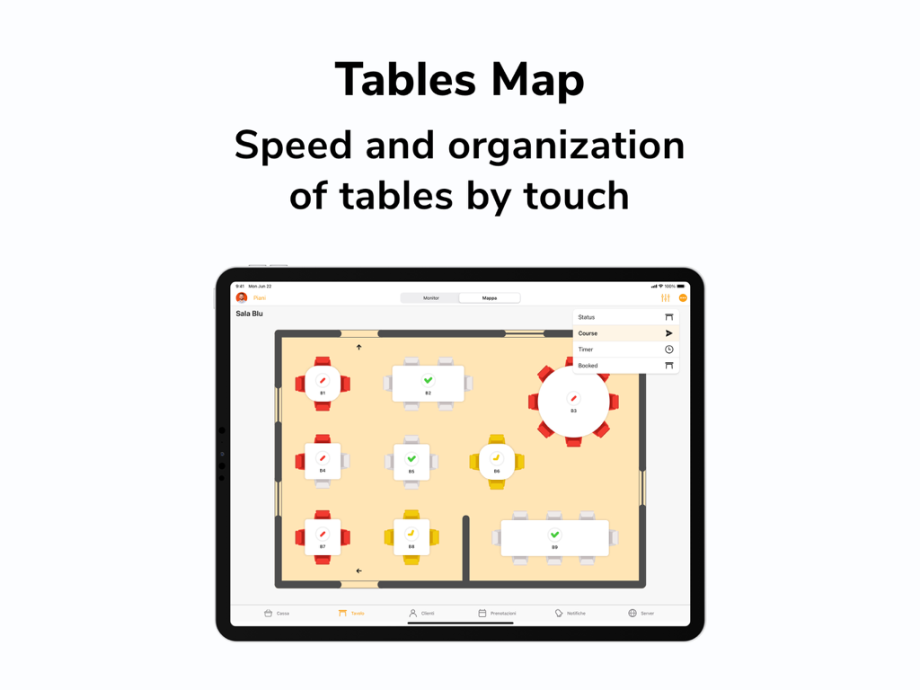 iPratico Eat - iPratico Eat restaurant table map interface on iPad