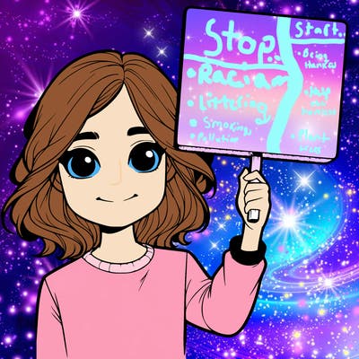 realistic girl holding up a sign