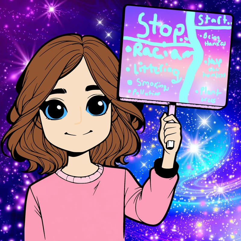 realistic girl holding up a sign