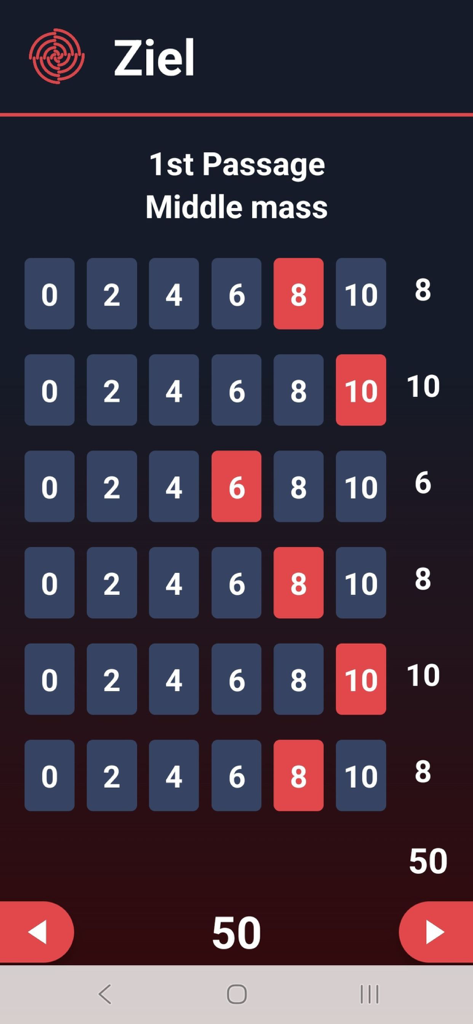 Ziel App - Digital scoring screen for Eisstocksport showing individual round points and total score.