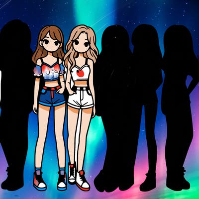 a group of girls wearing crop tops and shorts