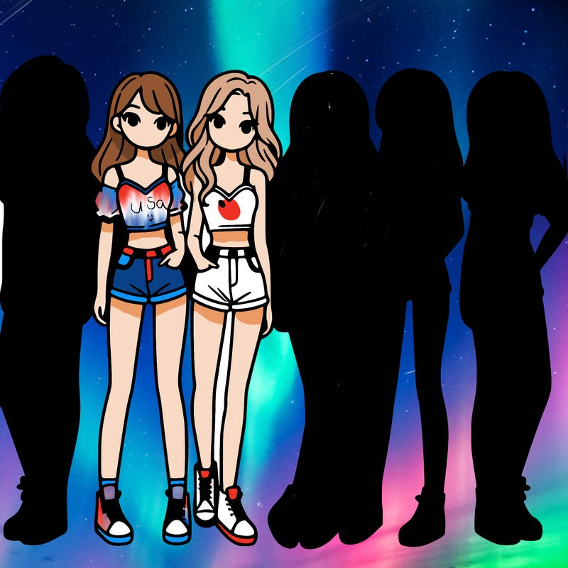 a group of girls wearing crop tops and shorts