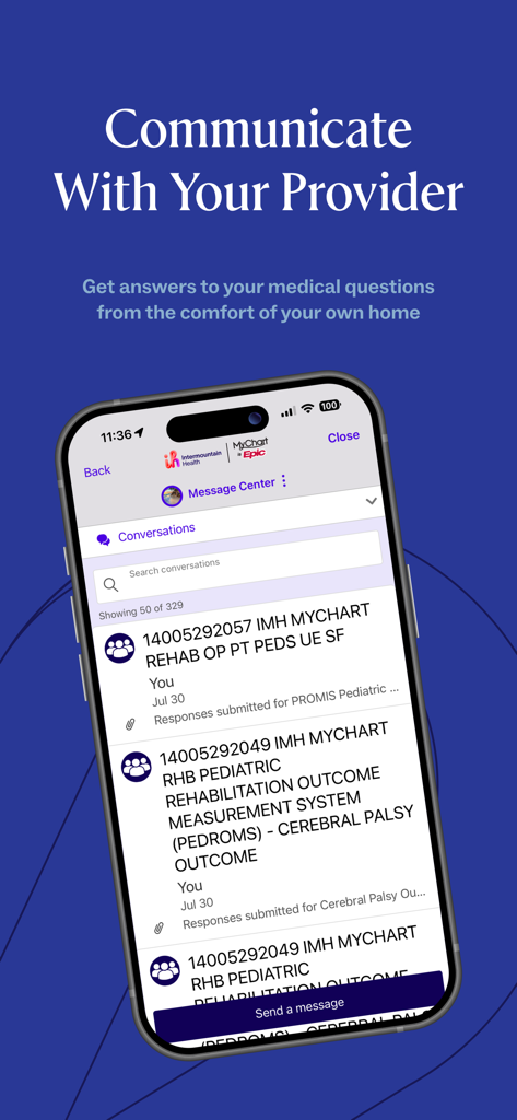 Secure message center in the Intermountain Health app for patient communication with healthcare providers