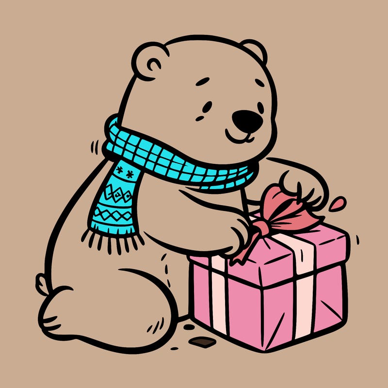 polar bear wrapping a present