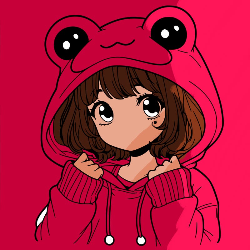 a cute teenage girl wearing a frog hoodie