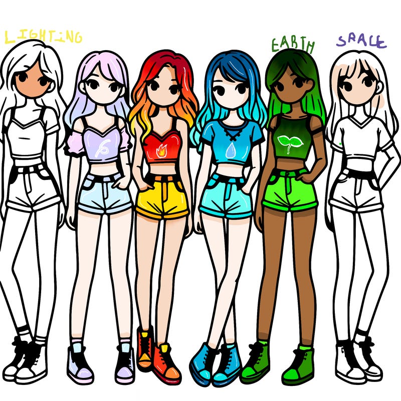 a group of girls wearing crop tops and shorts