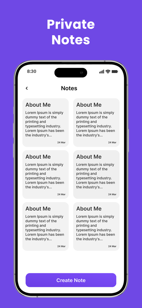 2Accounts - Dual Apps Space - Interfaz de la función de Notas Privadas dentro de la aplicación 2Accounts en un iPhone