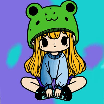 a girl wearing a frog hat and some frog socks