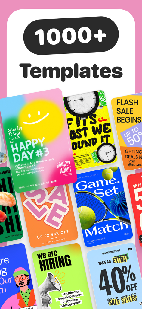 AI Flyer Maker, Poster Creator - Präsentation von über 1000 Designvorlagen für Flyer und Poster