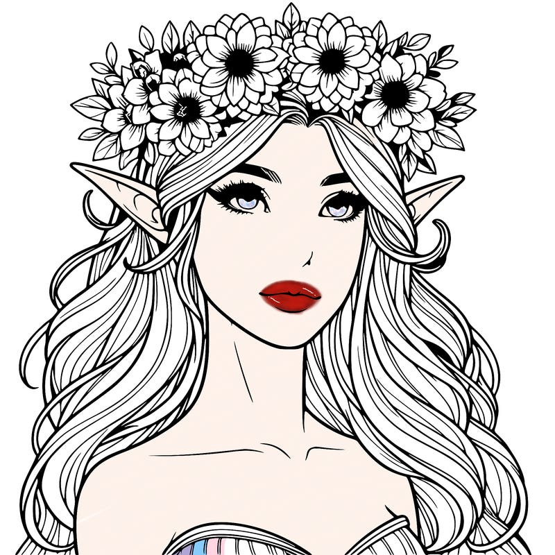 realistic female elf with flower crown