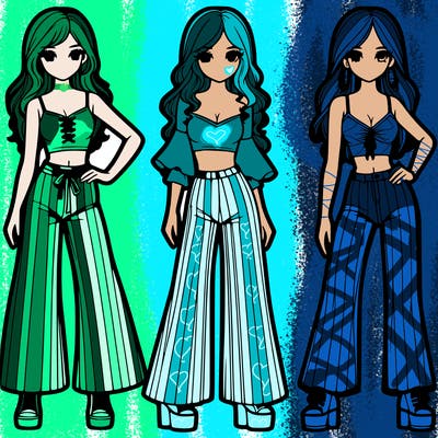 girls with flare pants and crop tops realistic