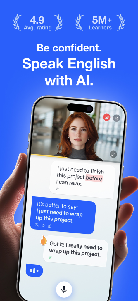 Schermata dello smartphone che mostra l'interfaccia dell'app Loora AI dove un tutor virtuale fornisce correzioni in tempo reale sulla formulazione inglese durante una conversazione.