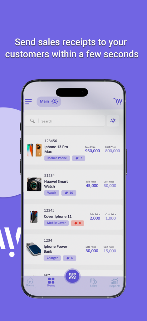 Inventarverwaltungsinterface mit Produktdetails und Preisen in Wise Sale POS