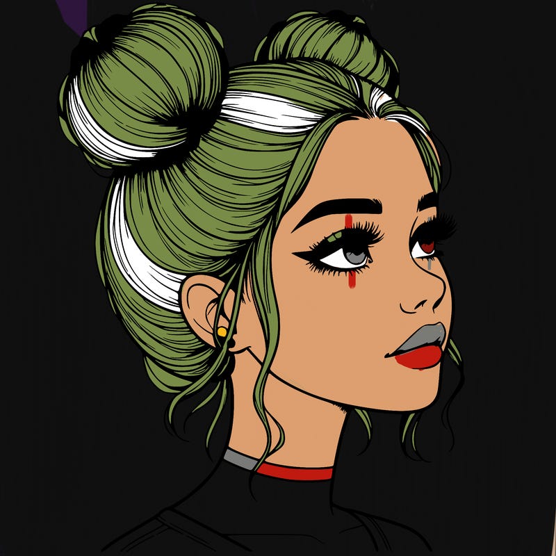 realistic girl with buns on the top of her head