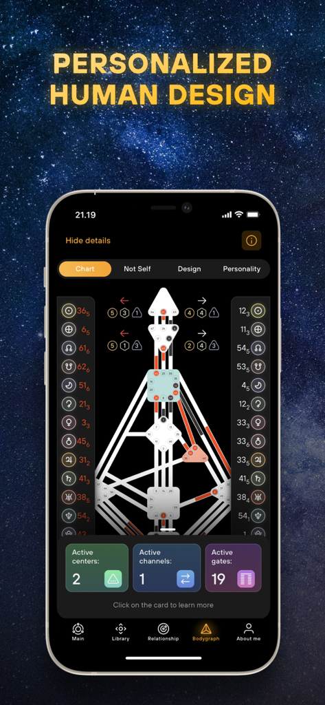Humanify - Human Design - Personalized human design bodygraph chart on a mobile phone screen
