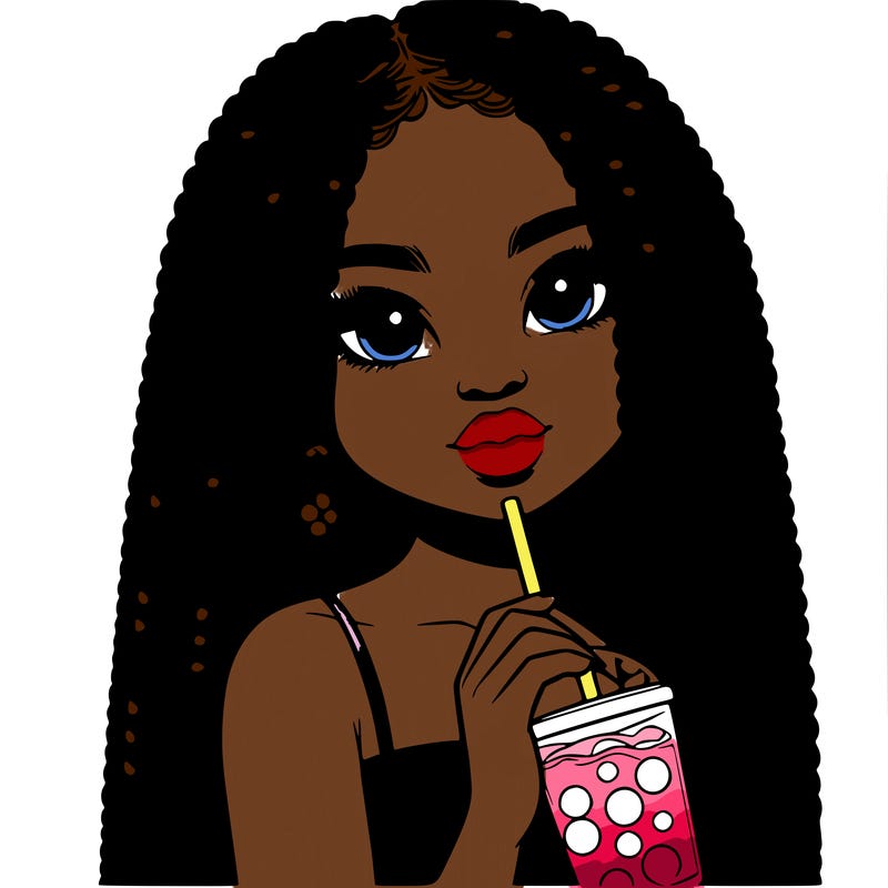 realistic girl holding a boba with braided hair