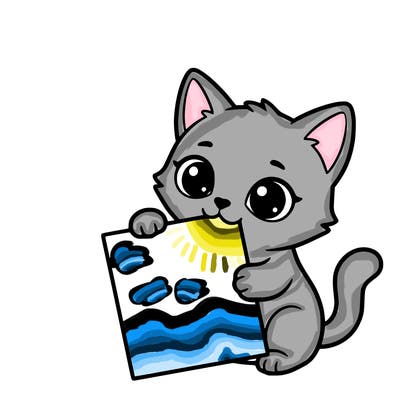 a small cat with a blank sheet of paper in its hand. the cat is sooooooo cute!