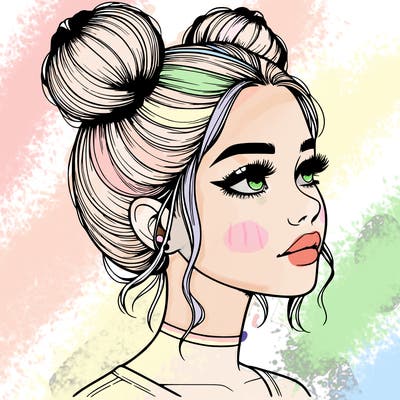 realistic girl with buns on the top of her head