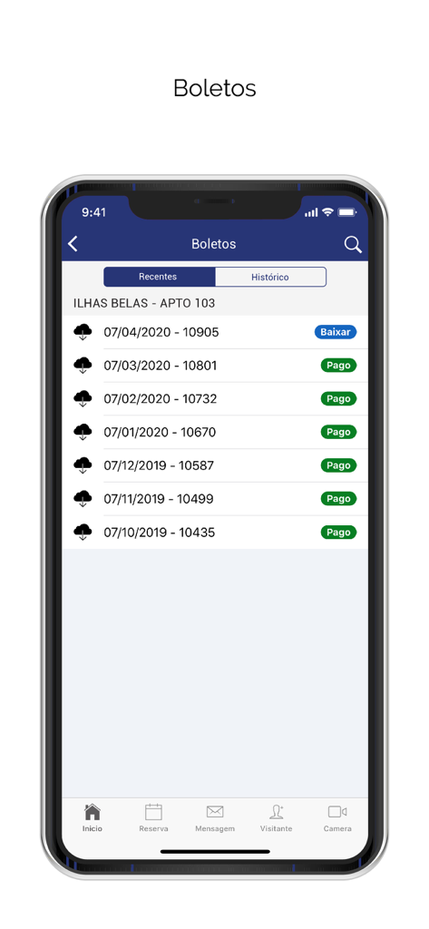 Athus Administradora - Condominium bill management screen showing a list of paid and pending invoices