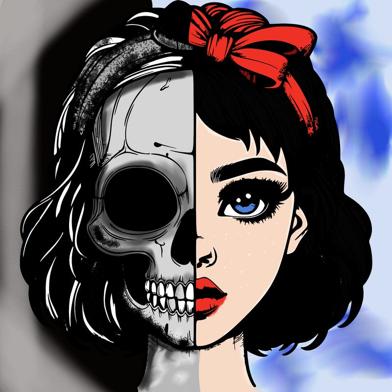 realistic girl with half skull mask