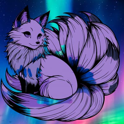 realistic detailed 9 tailed anime fox