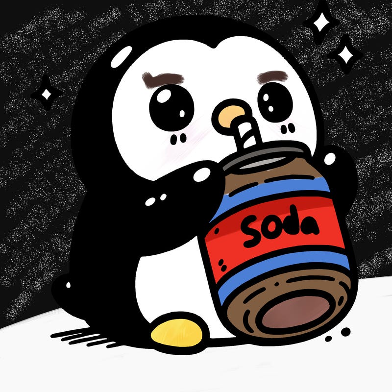 penguin drinking soda