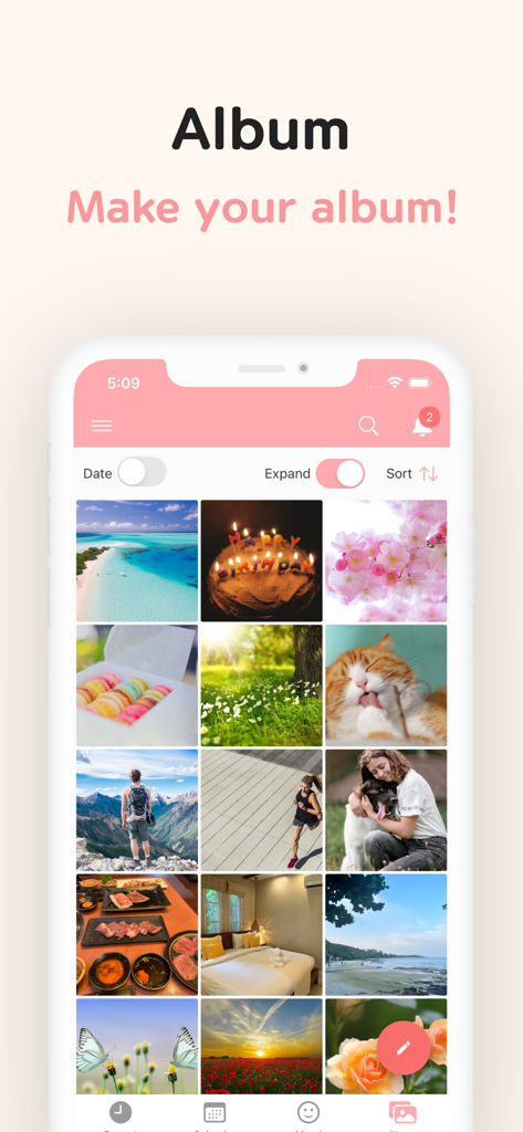 DailyLife - Diary, Journal - A digital photo album interface in the DailyLife diary app featuring a grid of personal memories and images.