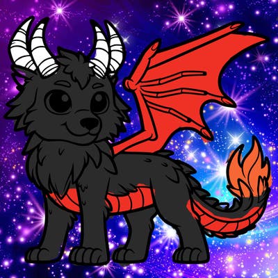 a wolf with dragon horns and wings