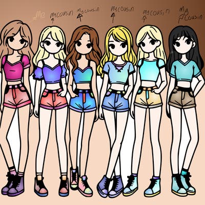 a group of girls wearing crop tops and shorts