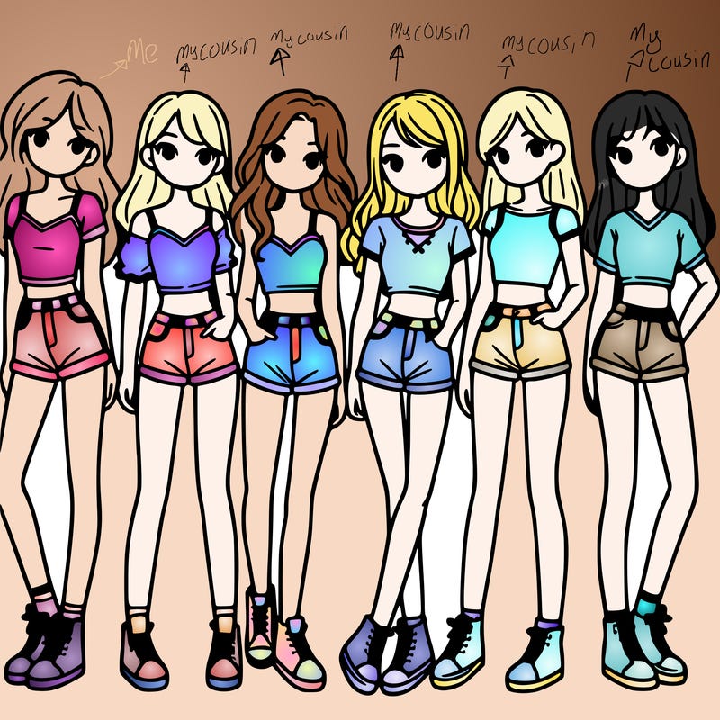 a group of girls wearing crop tops and shorts