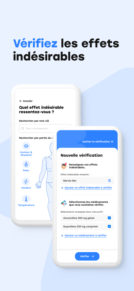 Goodmed - Scan de médicaments - Oberfläche der Goodmed-App zur Überprüfung von Medikamentennebenwirkungen und Wechselwirkungen