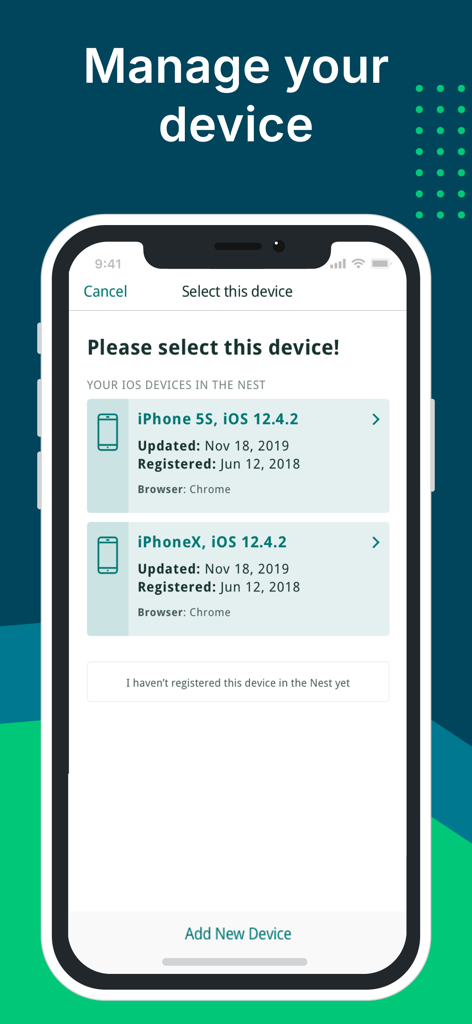 Testbirds Companion - Pantalla dentro de la app Testbirds Companion que permite a los usuarios seleccionar y administrar sus dispositivos móviles registrados para pruebas de software.