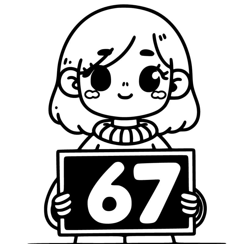 a girl holding a sign that says 67
