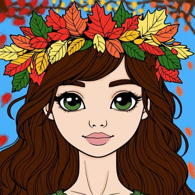 realistic girl with fall leaf crown