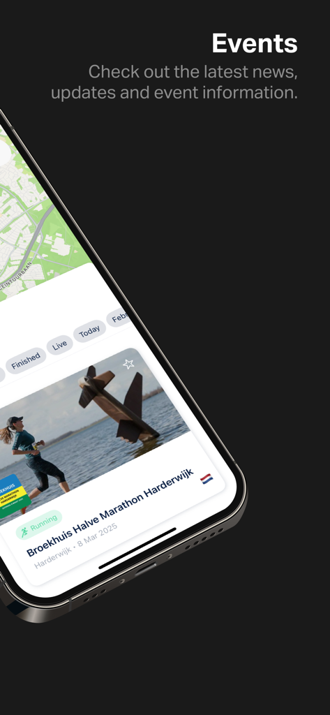 ChronoRace - ChronoRace app events screen showing details for the Broekhuis Halve Marathon Harderwijk